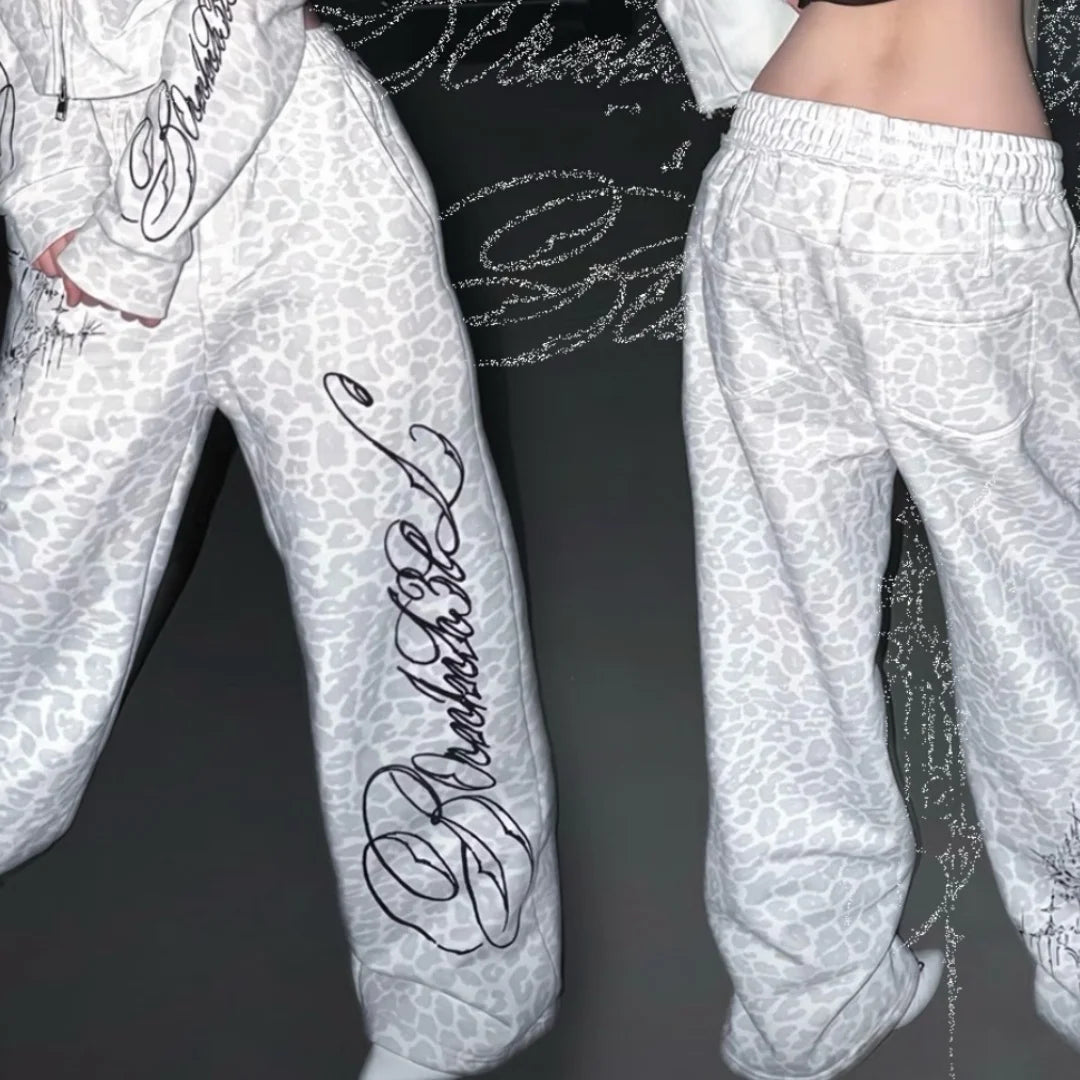 3 Color Y2K Leopard Print Zip Hoodie And Sweatpants Set Unisex
