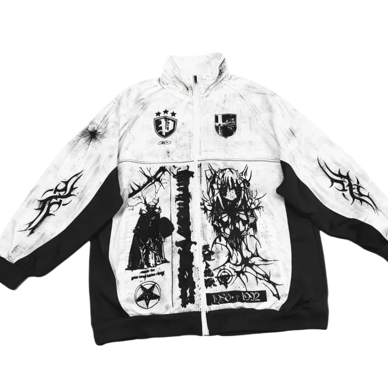 Y2K Grunge Patchwork Jacket - Harajuku Streetwear Windbreaker