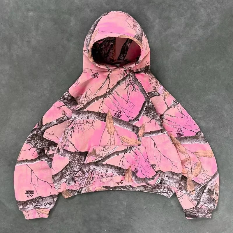 Unisex Y2K Camo Hoodie Pink Streetwear Oversized Fit - ＤＡＥＬ