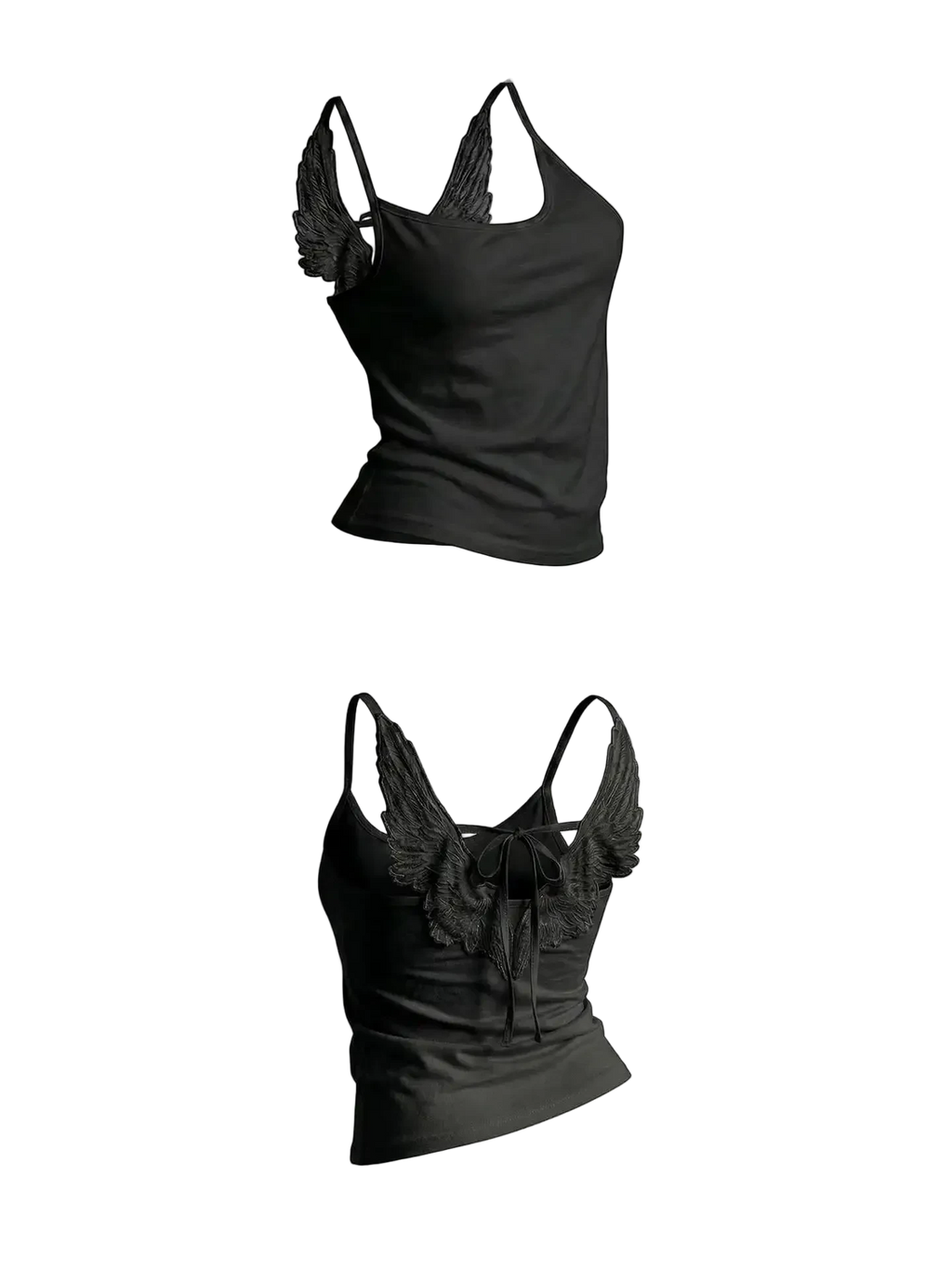 Angel Wings Vest 3D Embossed Wings Embroidery Spaghetti Strap Vest Y2K Women Gothic Fashion Summer Sexy Slim Backless Short Top - ＤＡＥＬ