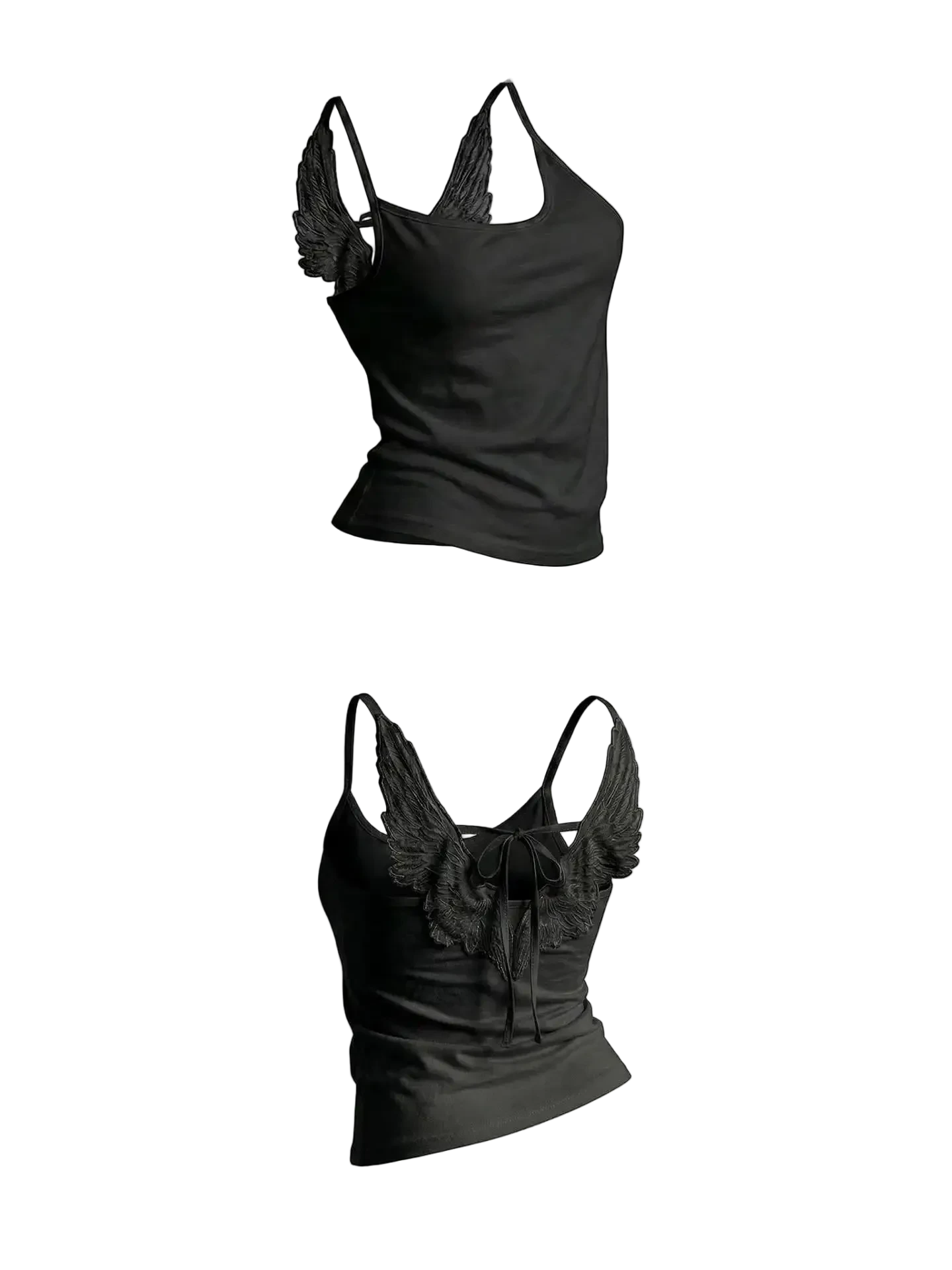 Angel Wings Vest 3D Embossed Wings Embroidery Spaghetti Strap Vest Y2K Women Gothic Fashion Summer Sexy Slim Backless Short Top - ＤＡＥＬ