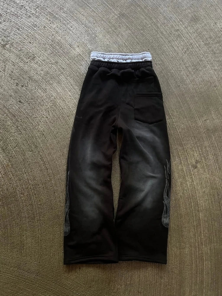 Unisex Wide Leg Streetwear Pants With Embroidery Print