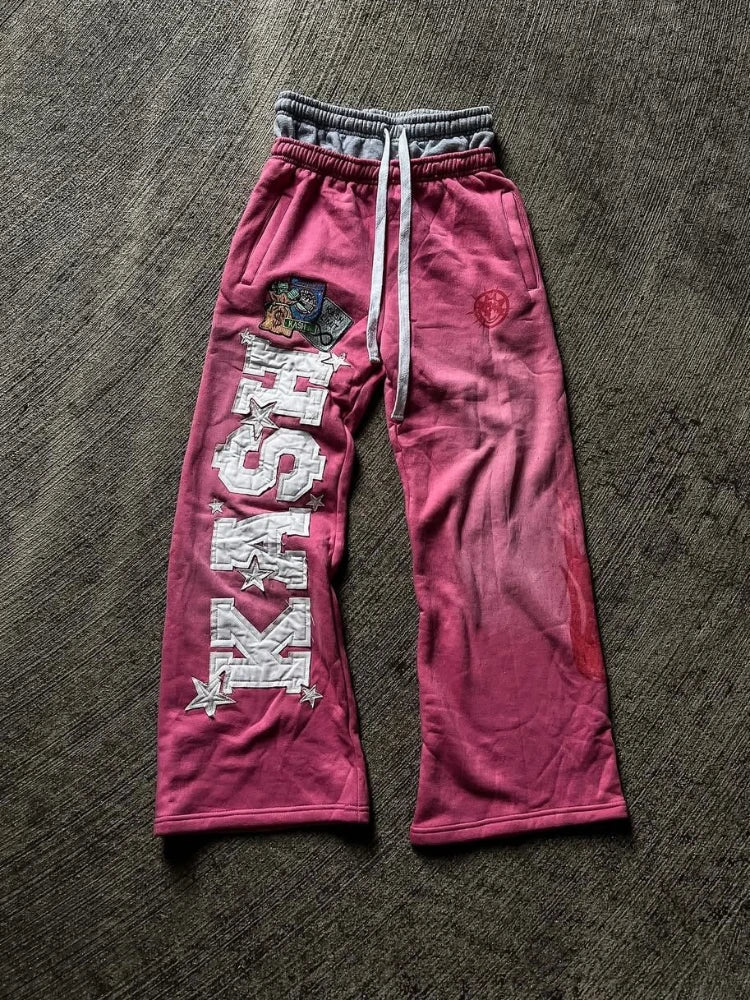 Unisex Wide Leg Streetwear Pants With Embroidery Print