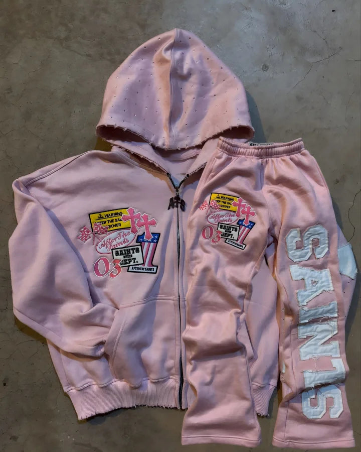 Women’s Y2K Pink Hoodie And Flare Sweatpants Set