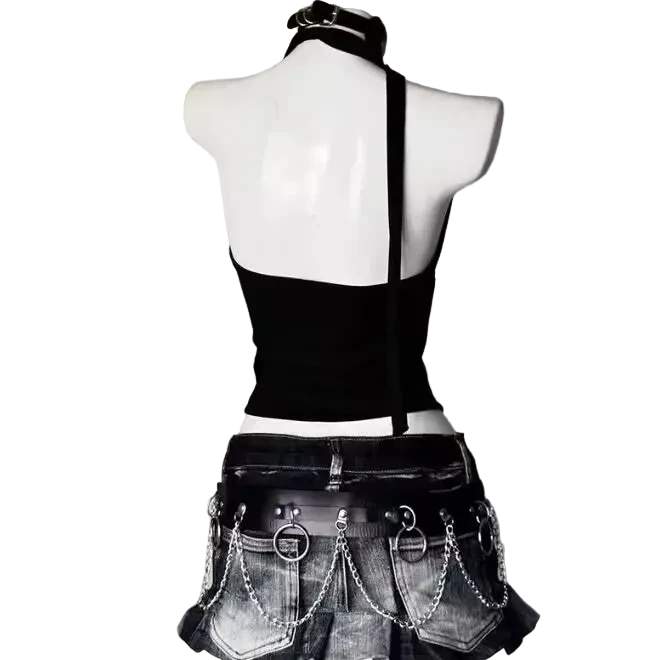 Punk Vintage Y2K Subculture Halter Vest Gothic Skulls Print Tanks New Women's Halter Top Harajuku Sexy Slim Tops Women Clothing - ＤＡＥＬ