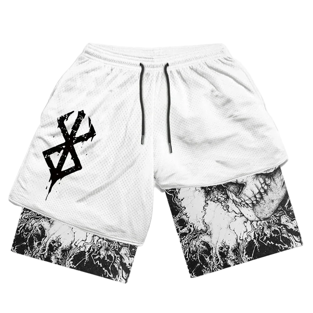 Sport Shorts Men 2 in 1 Gym Jogging Running Training Workout Shorts 3D Anime Berserk Breathable Beach Double-Layer Shorts Mens - ＤＡＥＬ