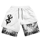 Sport Shorts Men 2 in 1 Gym Jogging Running Training Workout Shorts 3D Anime Berserk Breathable Beach Double-Layer Shorts Mens - ＤＡＥＬ