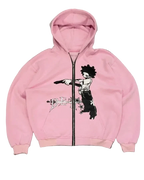 Men's pink zip-up hoodie, loose fit, Harajuku style, cartoon graphics, suitable for autumn - ＤＡＥＬ