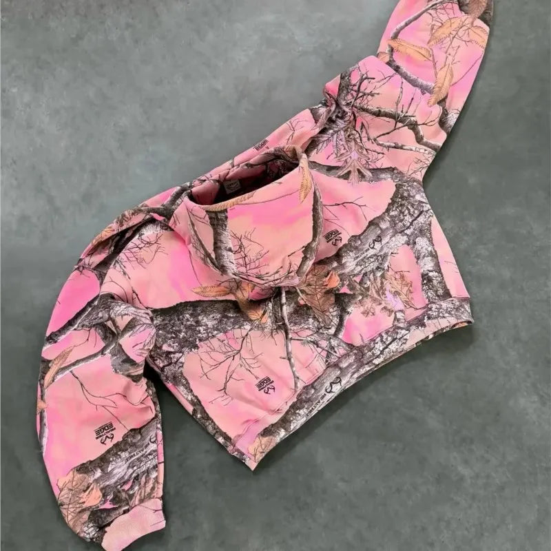 Unisex Y2K Camo Hoodie Pink Streetwear Oversized Fit - ＤＡＥＬ