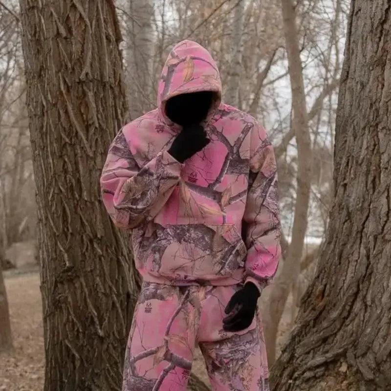Unisex Y2K Camo Hoodie Pink Streetwear Oversized Fit - ＤＡＥＬ