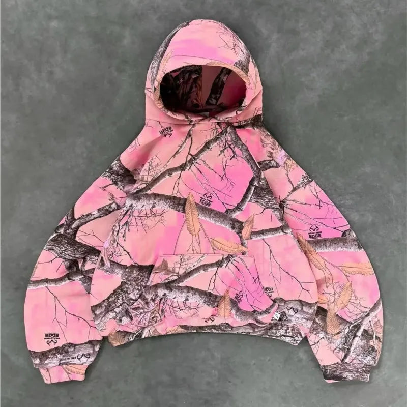 Unisex Y2K Camo Hoodie Pink Streetwear Oversized Fit - ＤＡＥＬ