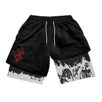 Sport Shorts Men 2 in 1 Gym Jogging Running Training Workout Shorts 3D Anime Berserk Breathable Beach Double-Layer Shorts Mens - ＤＡＥＬ