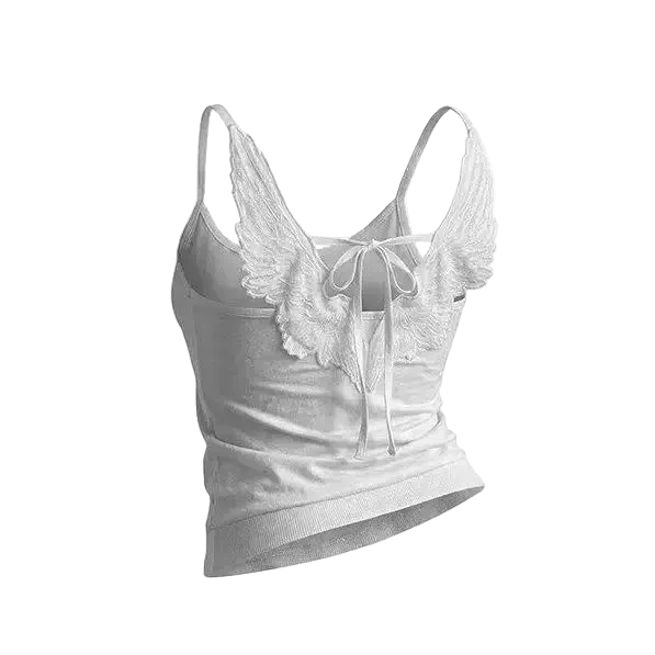 Angel Wings Vest 3D Embossed Wings Embroidery Spaghetti Strap Vest Y2K Women Gothic Fashion Summer Sexy Slim Backless Short Top - ＤＡＥＬ