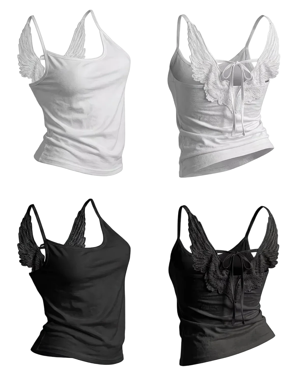 Angel Wings Vest 3D Embossed Wings Embroidery Spaghetti Strap Vest Y2K Women Gothic Fashion Summer Sexy Slim Backless Short Top - ＤＡＥＬ