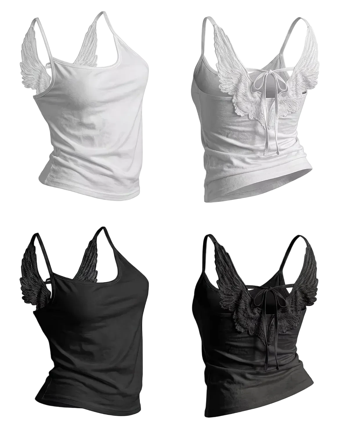 Angel Wings Vest 3D Embossed Wings Embroidery Spaghetti Strap Vest Y2K Women Gothic Fashion Summer Sexy Slim Backless Short Top - ＤＡＥＬ