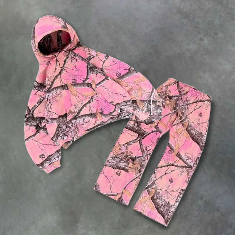 Unisex Y2K Camo Hoodie Pink Streetwear Oversized Fit - ＤＡＥＬ