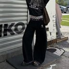 Fashionable Embroidery Rivet Loose Jeans Wide-Leg Women's Clothing Leopard Star Decor Denim Pants Streetwear Casual Trousers New - ＤＡＥＬ