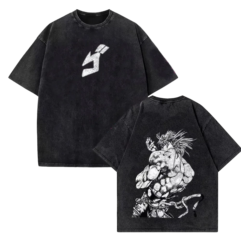 Anime JoJo's Bizarre Adventure Tshirt Men Short Sleeve Clothing Vintage Washed Cotton Tee Retro Manga T Shirt Harajuku T-shirt - ＤＡＥＬ