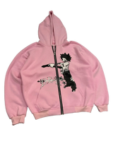 Men's pink zip-up hoodie, loose fit, Harajuku style, cartoon graphics, suitable for autumn - ＤＡＥＬ