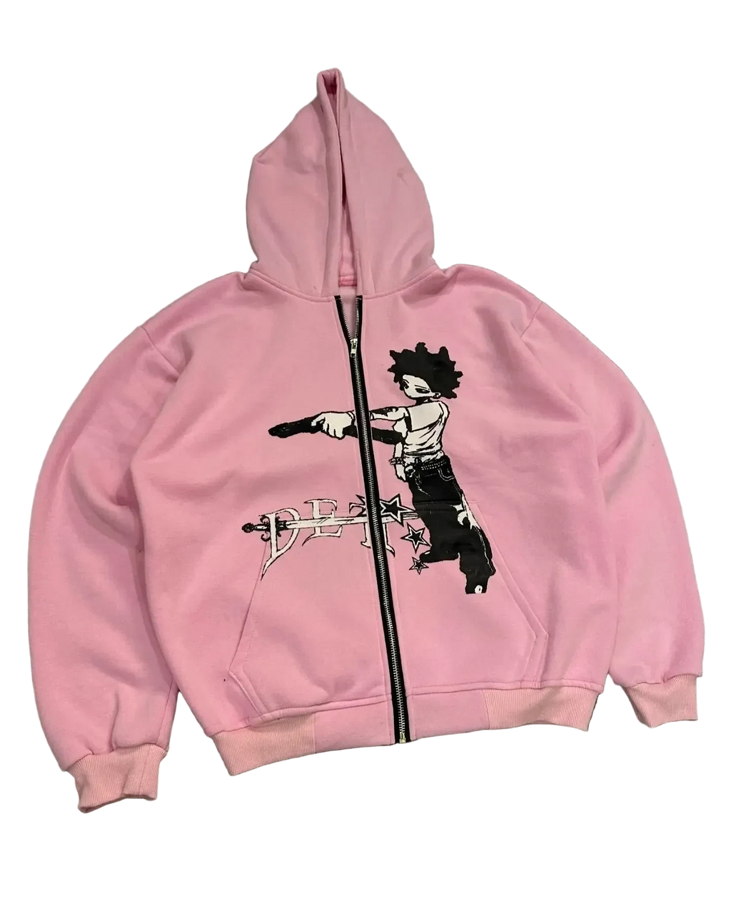 Men's pink zip-up hoodie, loose fit, Harajuku style, cartoon graphics, suitable for autumn - ＤＡＥＬ