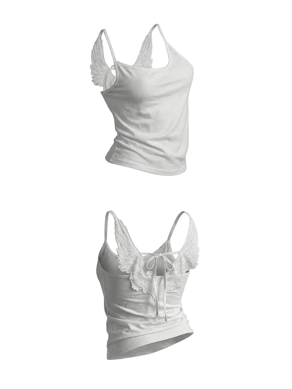 Angel Wings Vest 3D Embossed Wings Embroidery Spaghetti Strap Vest Y2K Women Gothic Fashion Summer Sexy Slim Backless Short Top - ＤＡＥＬ