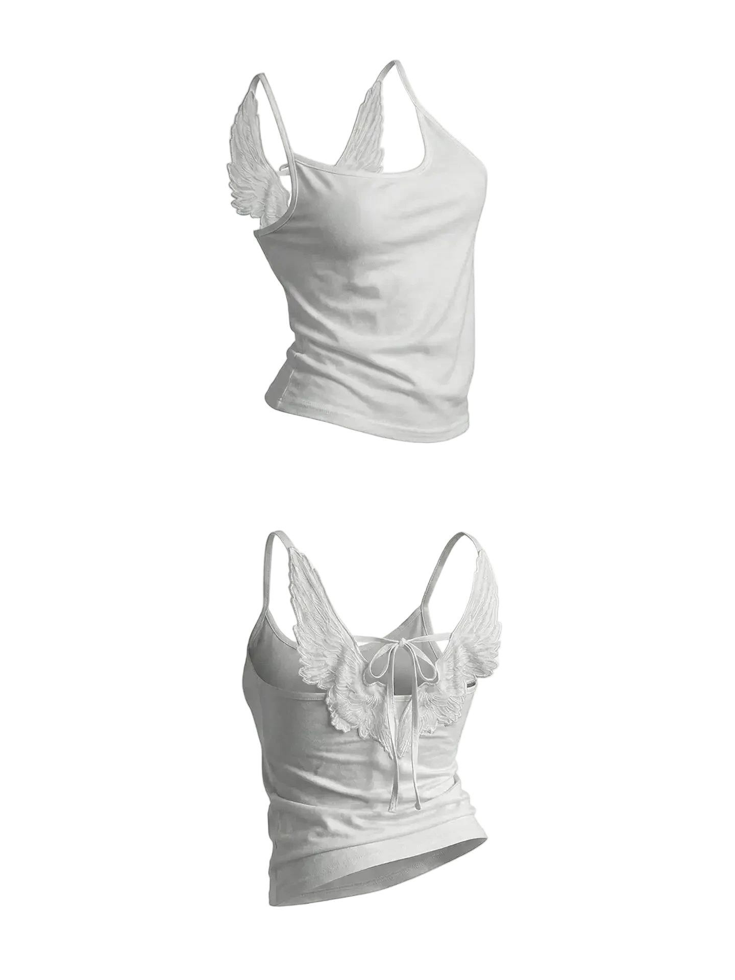 Angel Wings Vest 3D Embossed Wings Embroidery Spaghetti Strap Vest Y2K Women Gothic Fashion Summer Sexy Slim Backless Short Top - ＤＡＥＬ