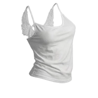 Angel Wings Vest 3D Embossed Wings Embroidery Spaghetti Strap Vest Y2K Women Gothic Fashion Summer Sexy Slim Backless Short Top - ＤＡＥＬ