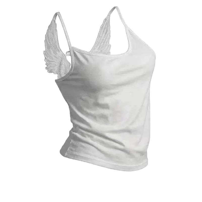 Angel Wings Vest 3D Embossed Wings Embroidery Spaghetti Strap Vest Y2K Women Gothic Fashion Summer Sexy Slim Backless Short Top - ＤＡＥＬ