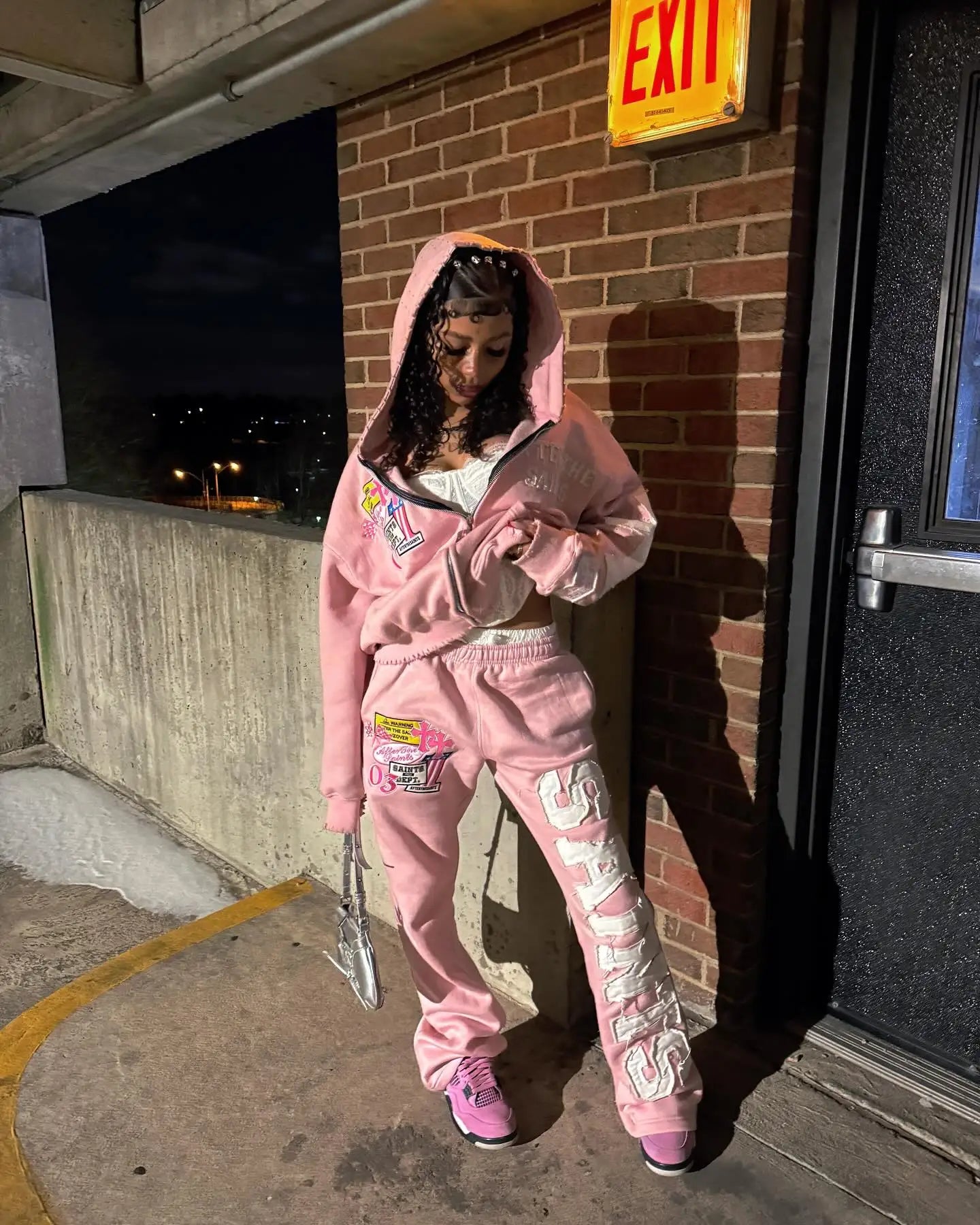 Women’s Y2K Pink Hoodie And Flare Sweatpants Set