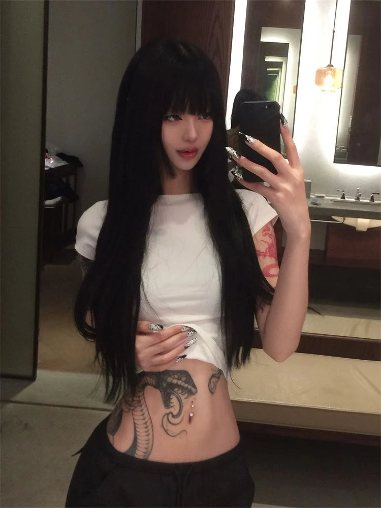 Seeslim Hotsweet Backless Graphic T Shirts Short Sleeve Print Letter Summer Tops Slim 2000s Clothes Y2k Tees Female Clothing - ＤＡＥＬ