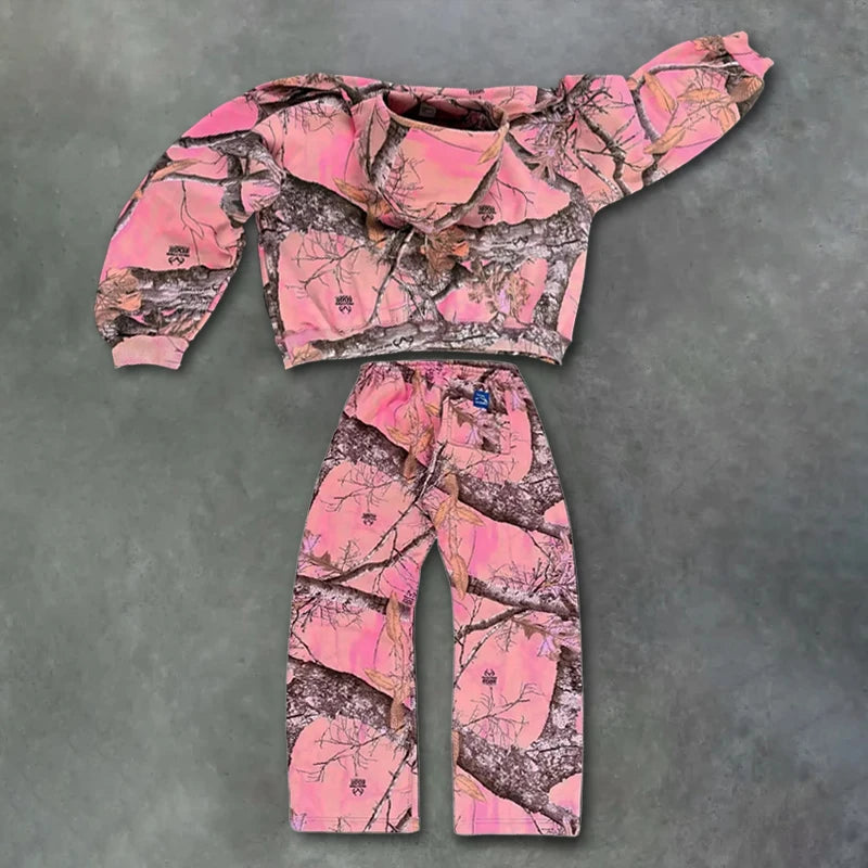 Unisex Y2K Camo Hoodie Pink Streetwear Oversized Fit - ＤＡＥＬ