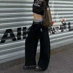 Fashionable Embroidery Rivet Loose Jeans Wide-Leg Women's Clothing Leopard Star Decor Denim Pants Streetwear Casual Trousers New - ＤＡＥＬ
