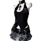 Punk Vintage Y2K Subculture Halter Vest Gothic Skulls Print Tanks New Women's Halter Top Harajuku Sexy Slim Tops Women Clothing - ＤＡＥＬ