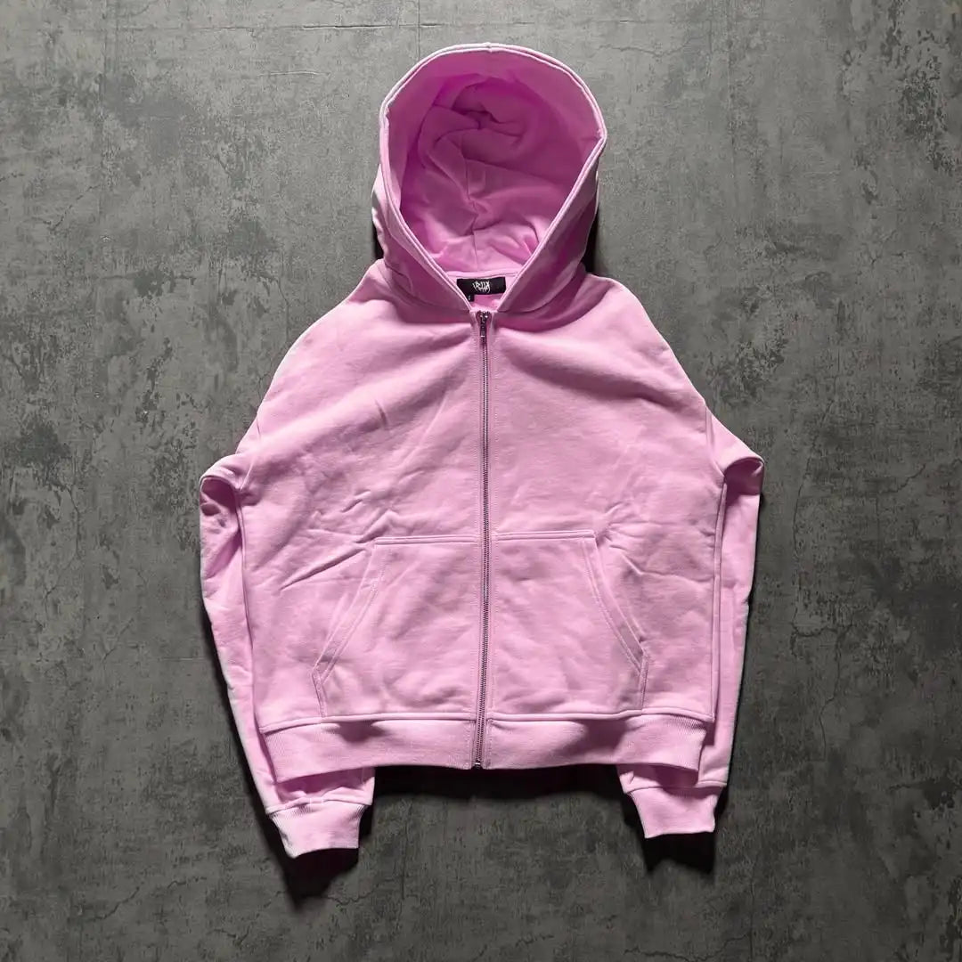 Floral Embroidered Zip-Up Streetwear Hoodie - ＤＡＥＬ