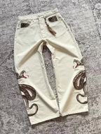 Retro Snake Embroidered Straight Leg Streetwear Jeans - ＤＡＥＬ