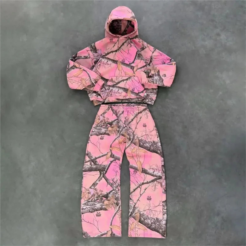 Unisex Y2K Camo Hoodie Pink Streetwear Oversized Fit - ＤＡＥＬ