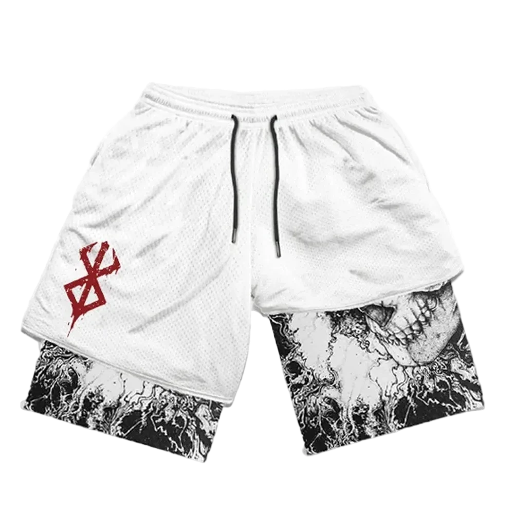 Sport Shorts Men 2 in 1 Gym Jogging Running Training Workout Shorts 3D Anime Berserk Breathable Beach Double-Layer Shorts Mens - ＤＡＥＬ