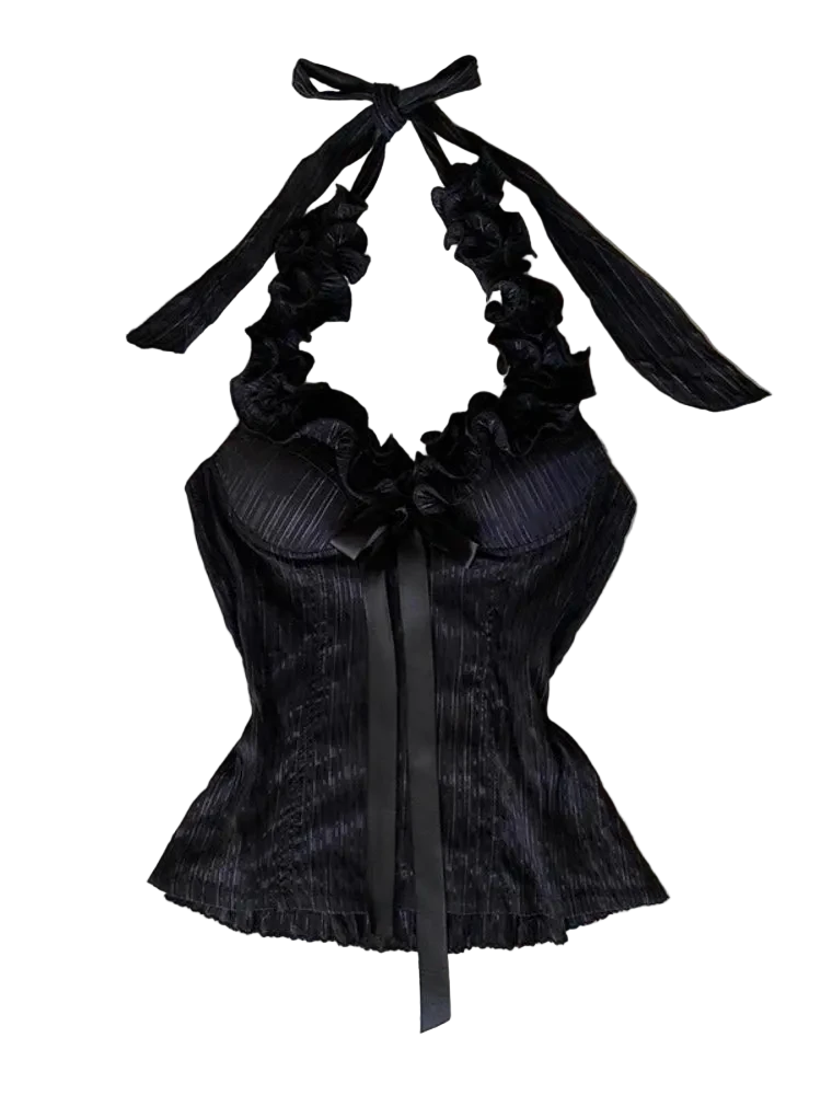 Y2K Lace-Up Camisole Top With Bow Detail For Women - ＤＡＥＬ