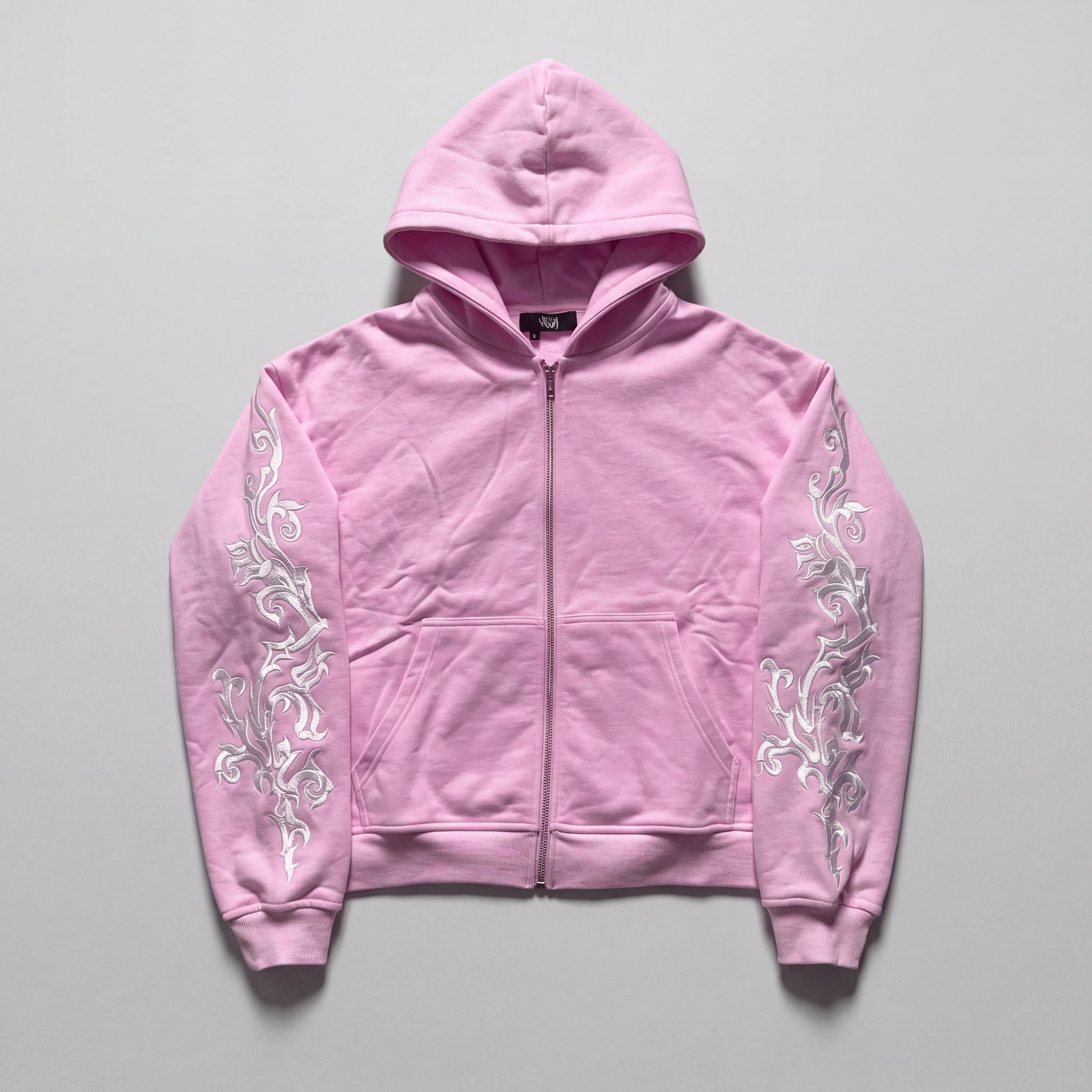 Floral Embroidered Zip-Up Streetwear Hoodie
