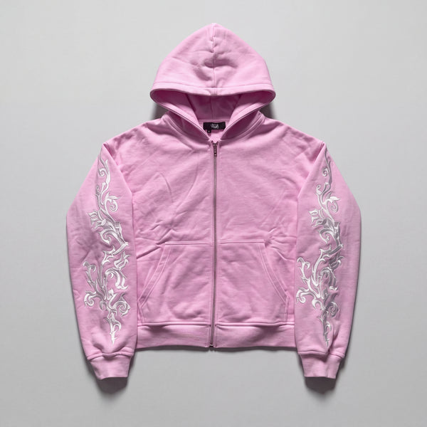 Floral Embroidered Zip-Up Streetwear Hoodie