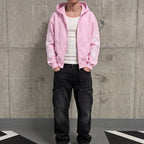 Floral Embroidered Zip-Up Streetwear Hoodie